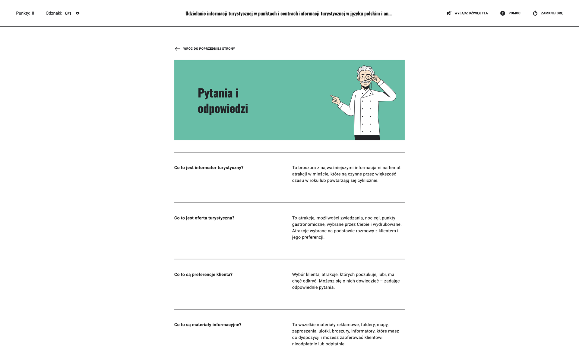 Widok ekranu z pytaniami i odpowiedziami