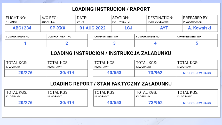 Przykład uzupełnionej Instrukcji załadunku