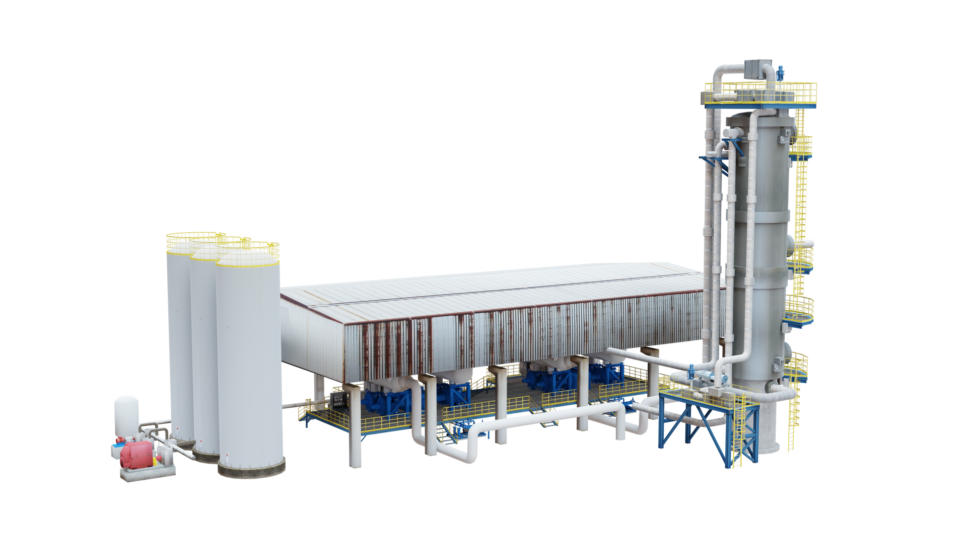 Na ekranie widoczna jest instalacja do stabilizacji termicznej. Instalacja składa się z kolumny stabilizacyjnej, zbiorników magazynowych oraz separatorów.Z prawej strony ilustracji znajduje się kolumna stabilizacyjna. Jest to wysoka wieża z balkonem u samej góry. Na różnych wysokościach znajdują się kolejne balkony. Pomiędzy balkonami znajdują się zabudowane drabiny. Wzdłuż kolumny poprowadzone są rury przemysłowe. Po lewej stronie kolumny znajduje się podest z balkonem. Na lewo od kolumny znajduje się zbiornik magazynowy, a pod nim separatory. Zbiornik magazynowy jest to metalowy prostopadłościan. Separatory przedstawione są jako poziome cylindry zaokrąglone z obu stron. Znajdują się one na metalowych podstawach. Po lewej stronie separatorów znajdują się trzy wysokie walce, będące zbiornikami. Separatory połączone są rurami z kolumną i zbiornikami.