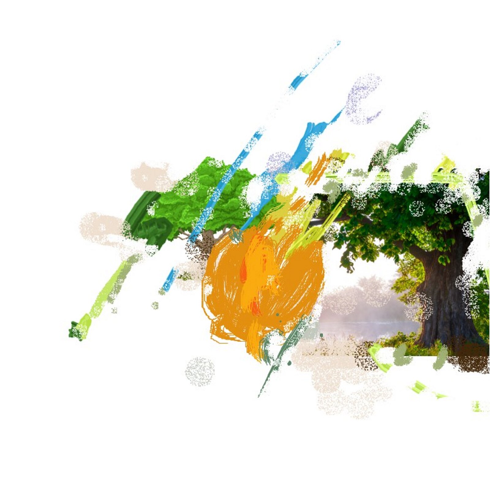 Praca przedstawia asymetryczne drzewa. Praca jest rozmazana.