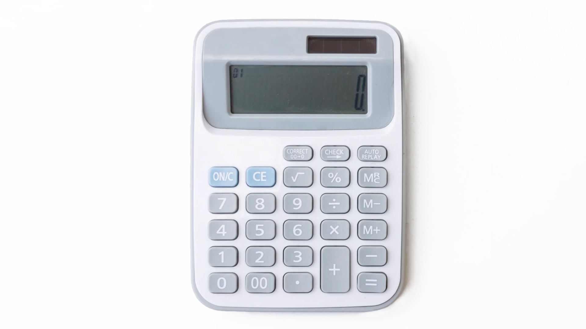 Zdjęcie przedstawia kalkulator z wyświetlaczem. Na kalkulatorze znajdują się przyciski z cyframi oraz przyciski służące do wykonywania obliczeń.