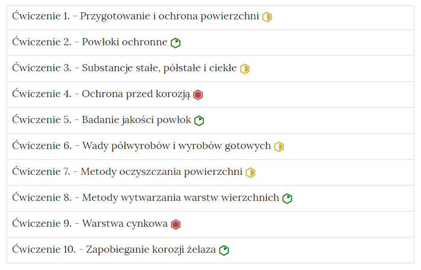 Zdjęcie przedstawia przykładowy wygląd zakładek zawierających interaktywne materiały sprawdzające.