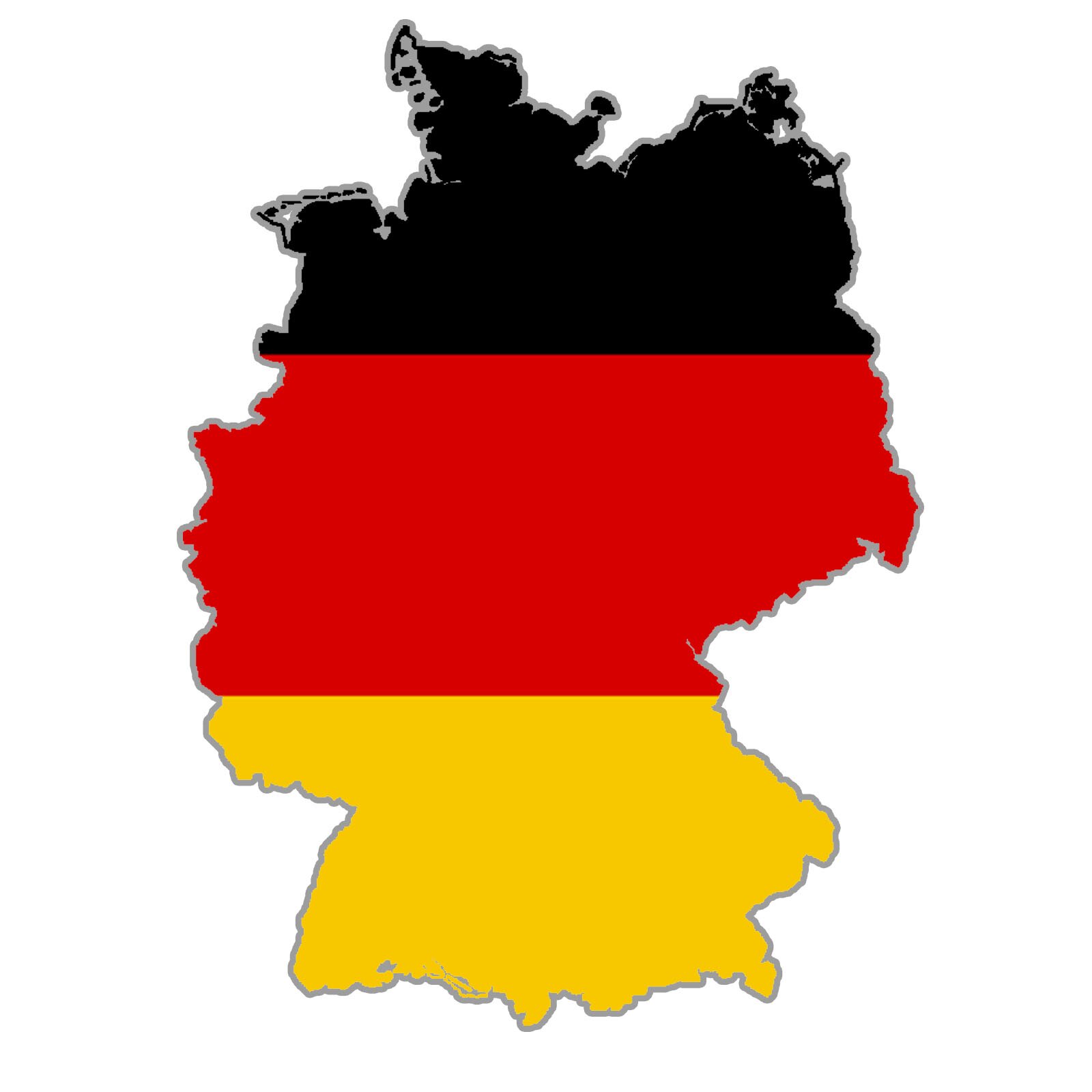 Ilustracja przedstawia mapę Niemiec, którą wypełniają kolory flagi, czyli czarny, czerwony i żółty.