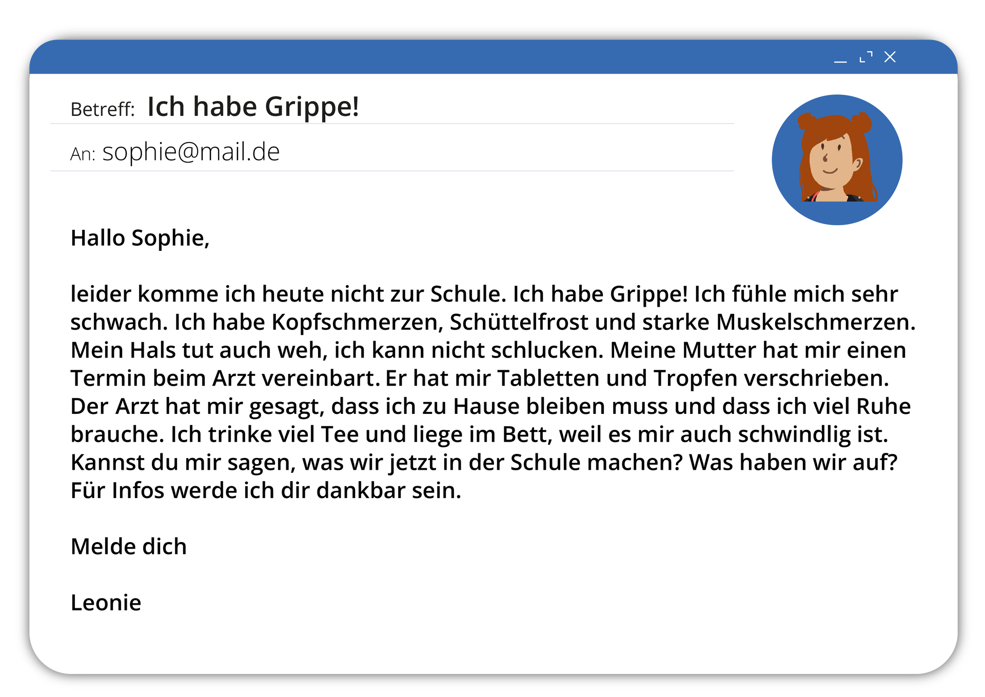 Ilustracja przedstawia treść wiadomości mailowej. Transkrypcja jest dostępna poniżej.