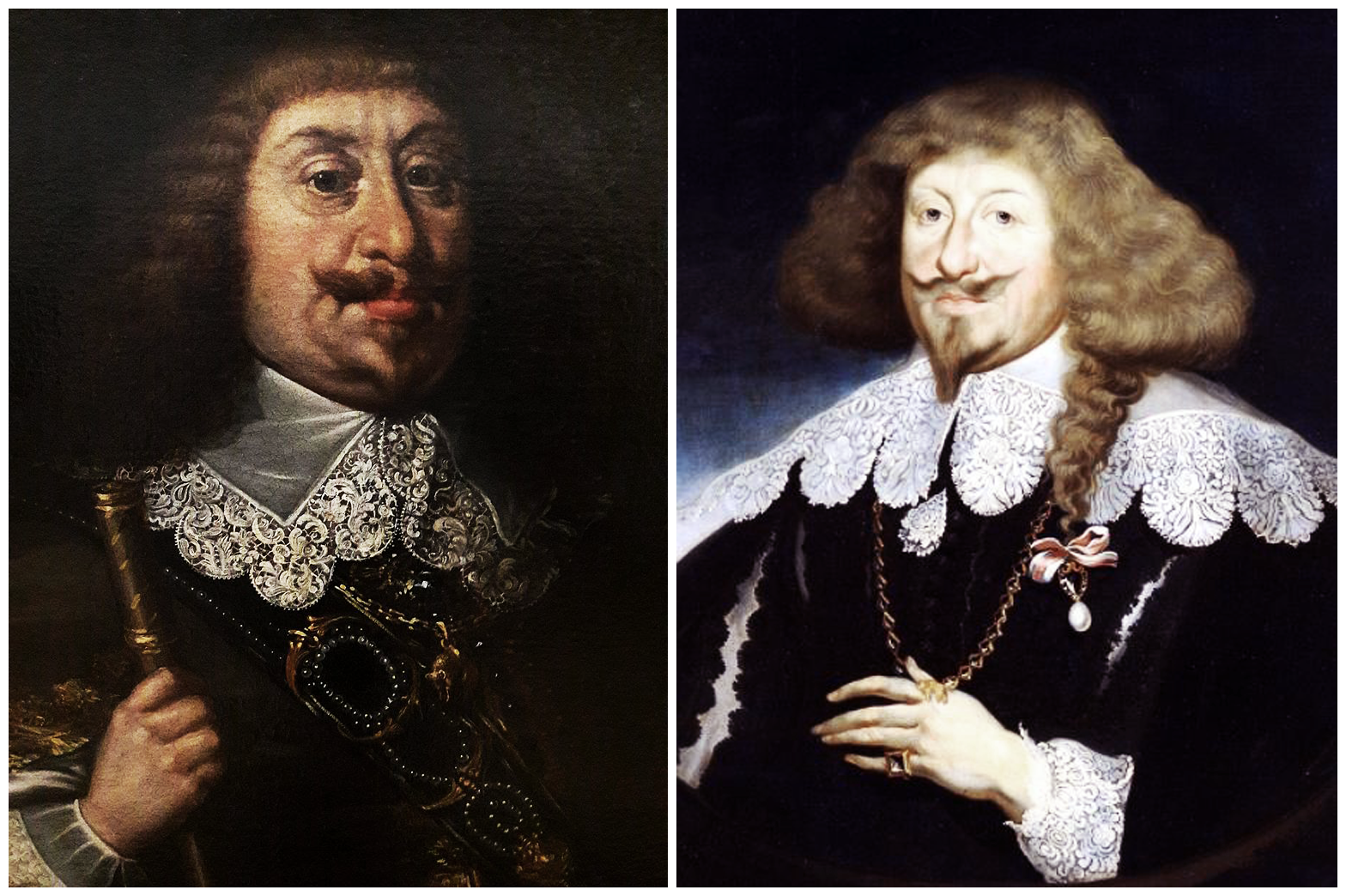 Ilustracja składa się z dwóch obrazów. Na lewo portret czterdziestopięcioletniego króla Władysława IV w utrefionych włosach, hiszpańskiej brodzie i niemieckich wąsach. Twarz króla ma wyraźne oznaki chorobowe: podkrążone oczy, opadnięte policzki, ostre rysy twarzy wokół ust. Ubrany jest na modłę niemiecką w kaftan z koronkowym kołnierzem i mankietami. Przez prawe ramię ma przewieszony ozdobny bandolier (pas na naboje). Z szyi zwisa mu łańcuch z amuletem. W prawej dłoni trzyma regiment (laskę władzy). Na prawo sylwetka króla z utrefionymi włosami i pasmem ozdobionym wstążką zakończoną klejnotem. Nosi też hiszpański zarost. Władysław IV ubrany jest w koronkową koszulę, której ozdobny kołnierz wystawiony jest na kaftan z rozciętymi rękawami. Król na szyi nosi łańcuch zakończony amuletem. Na małym palcu lewej dłoni ma pierścień symbolizujący władzę. 