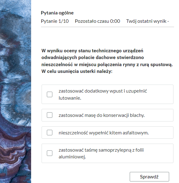 Przykładowy wygląd pytania testowego