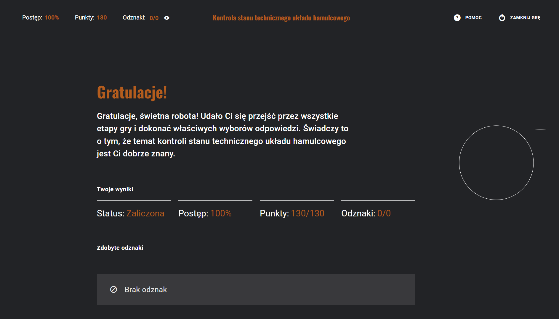 Ekran podsumowujący grę