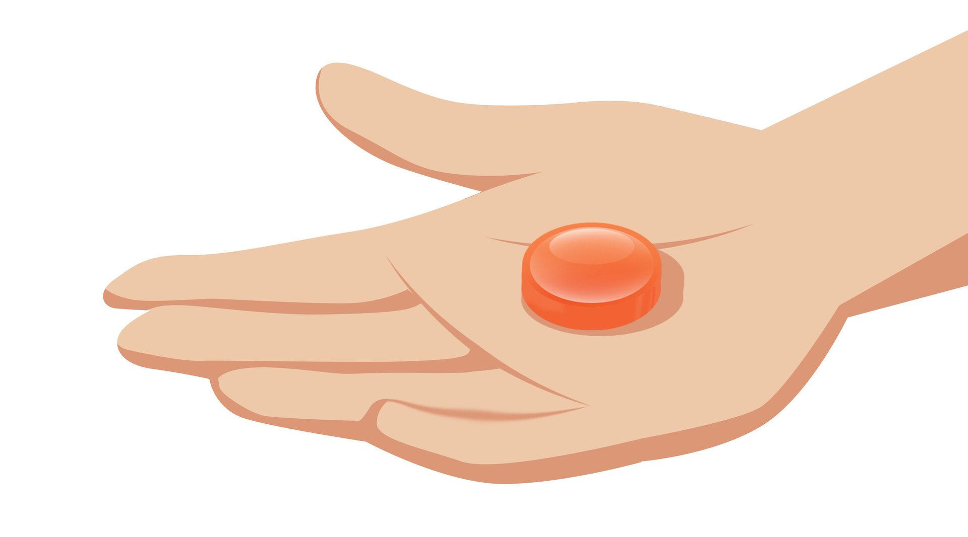 Na ilustracji znajduje się ręka, na której znajduje się tabletka.