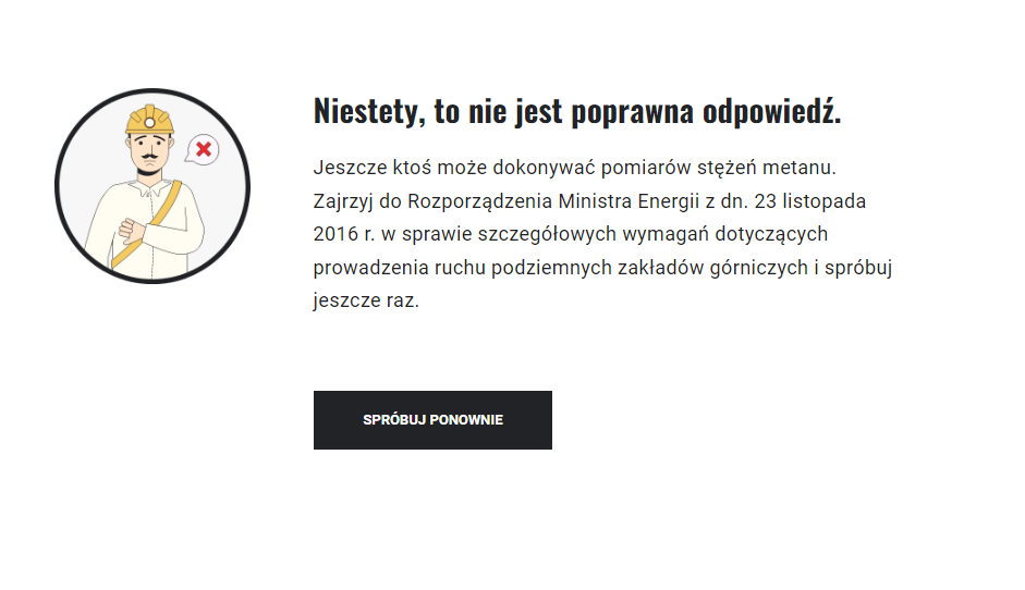 Ilustracja przedstawia przykładowy komunikat o błędnej odpowiedzi.