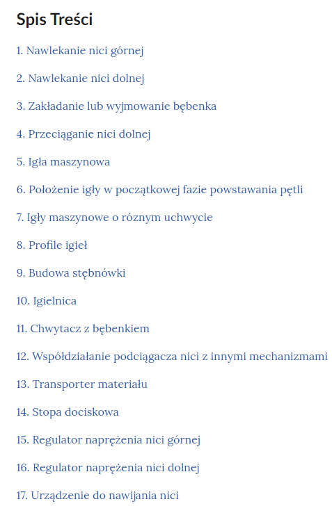 Widok na spis treści w infografice