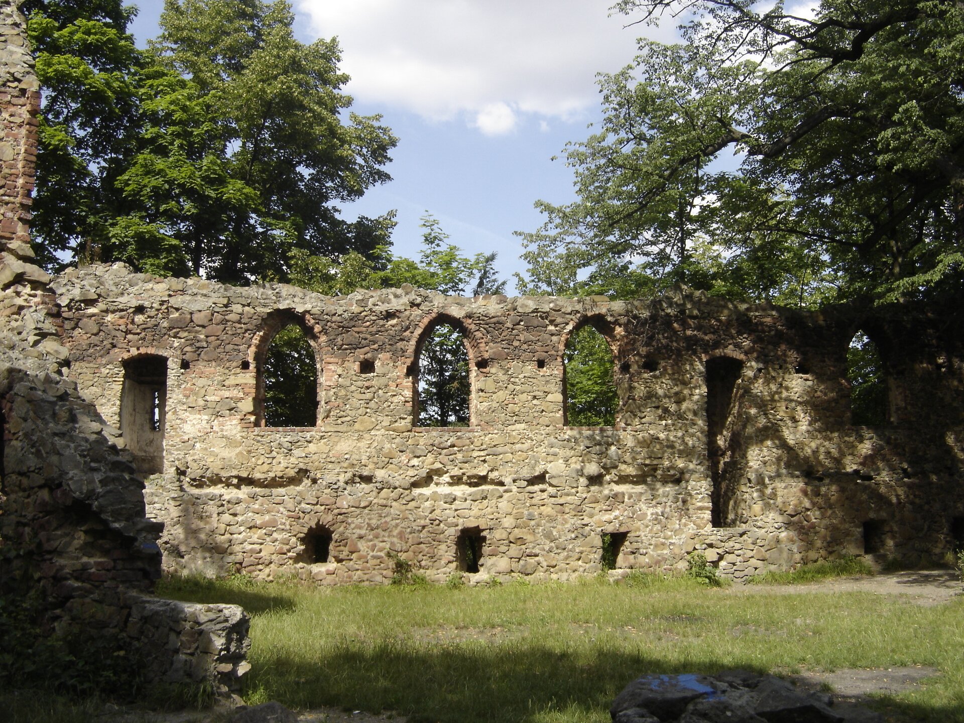 Ruiny przedstawiają pozostałości po Zamku Książ. 