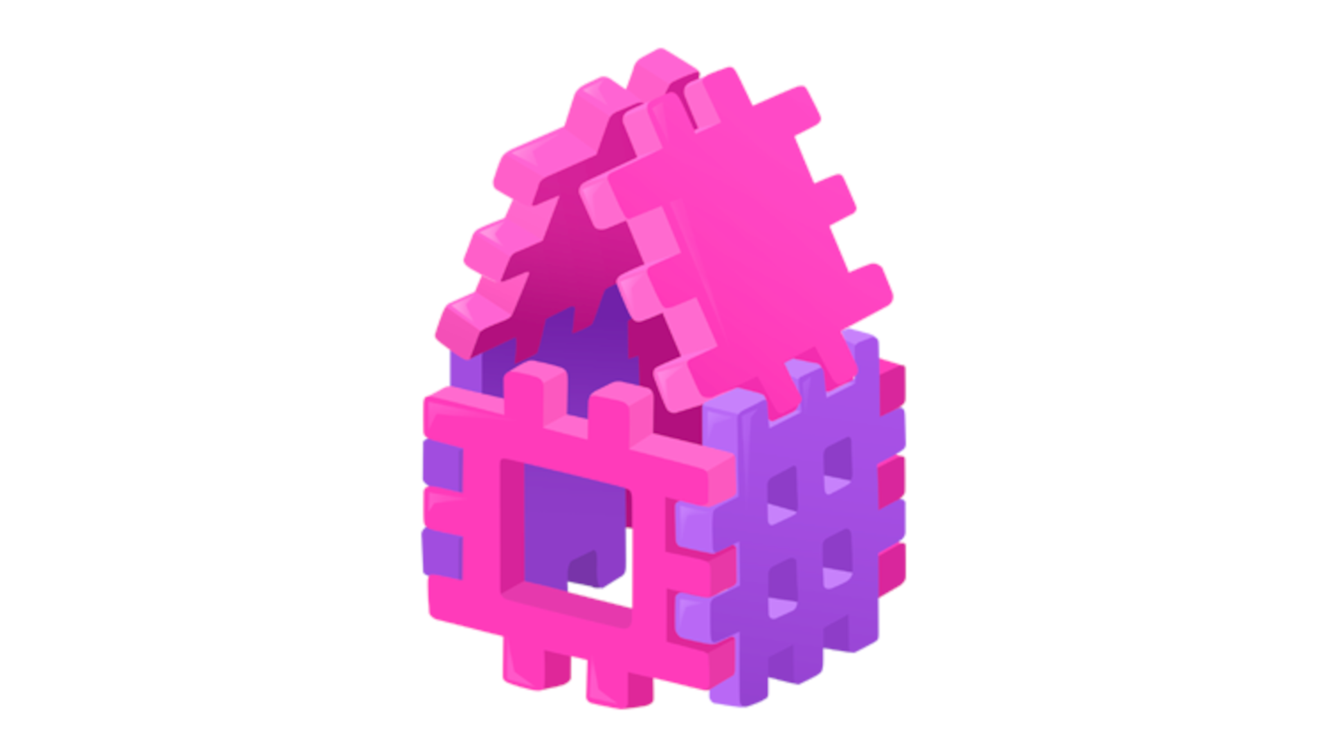 Ilustracja przedstawia domek ułożony z klocków.