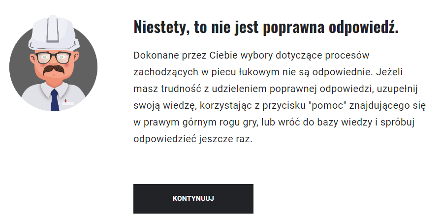 Ilustracja przedstawia przykładowy komunikat o błędnej odpowiedzi.