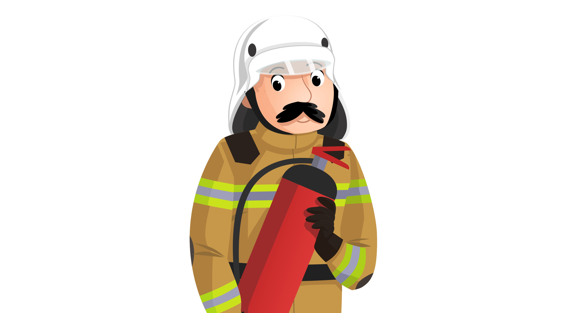 Ilustracja przedstawia strażaka trzymającego gaśnicę.