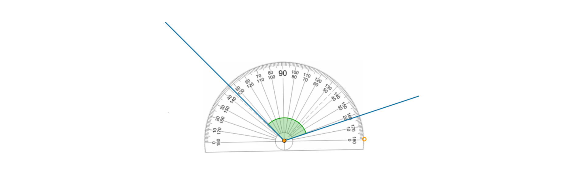 Na rysunku przedstawiony jest kąt oraz kątomierz.