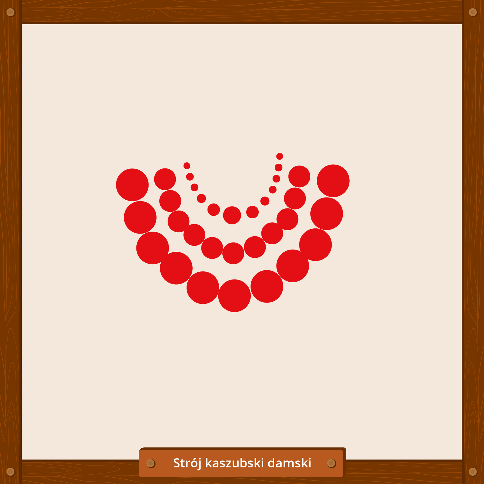 Ilustracja przedstawia element stroju kaszubskiego damskiego, jakim są czerwone korale.