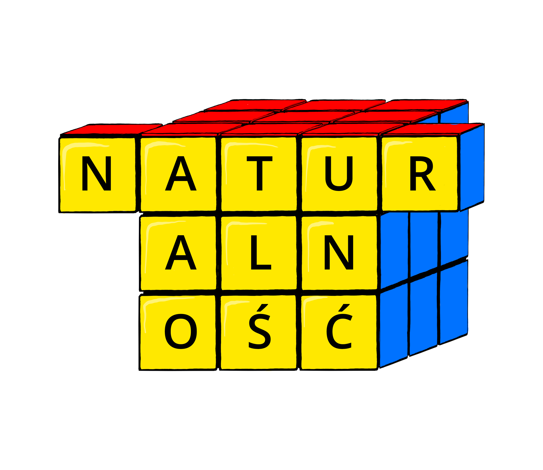 Ilustracja przedstawia kostkę Rubika, która w górnej części ma dodatkowe kostki, na poszczególnych elementach kostki znajdują się litery układające się w napis naturalność.