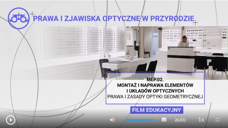 Wygląd ekranu początkowego filmu. U góry znajduje się tytuł lekcji, poniżej grafika z nią powiązana, kategoria lekcji i zakres materiału.