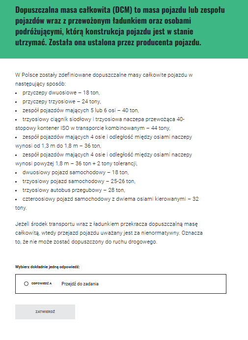 Przykładowych widok informacji potrzebnych do wykonania zadania w grze edukacyjnej
