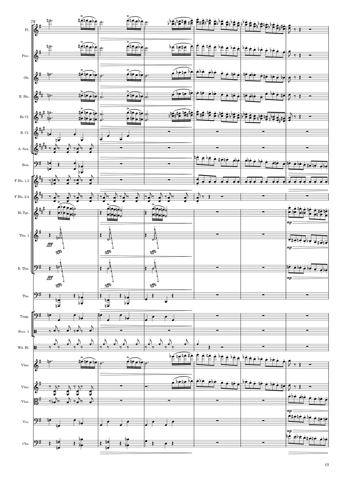 Ilustracja przedstawia stronę numer 15 z partytury „Taniec z szablami” Arama Chaczaturiana.