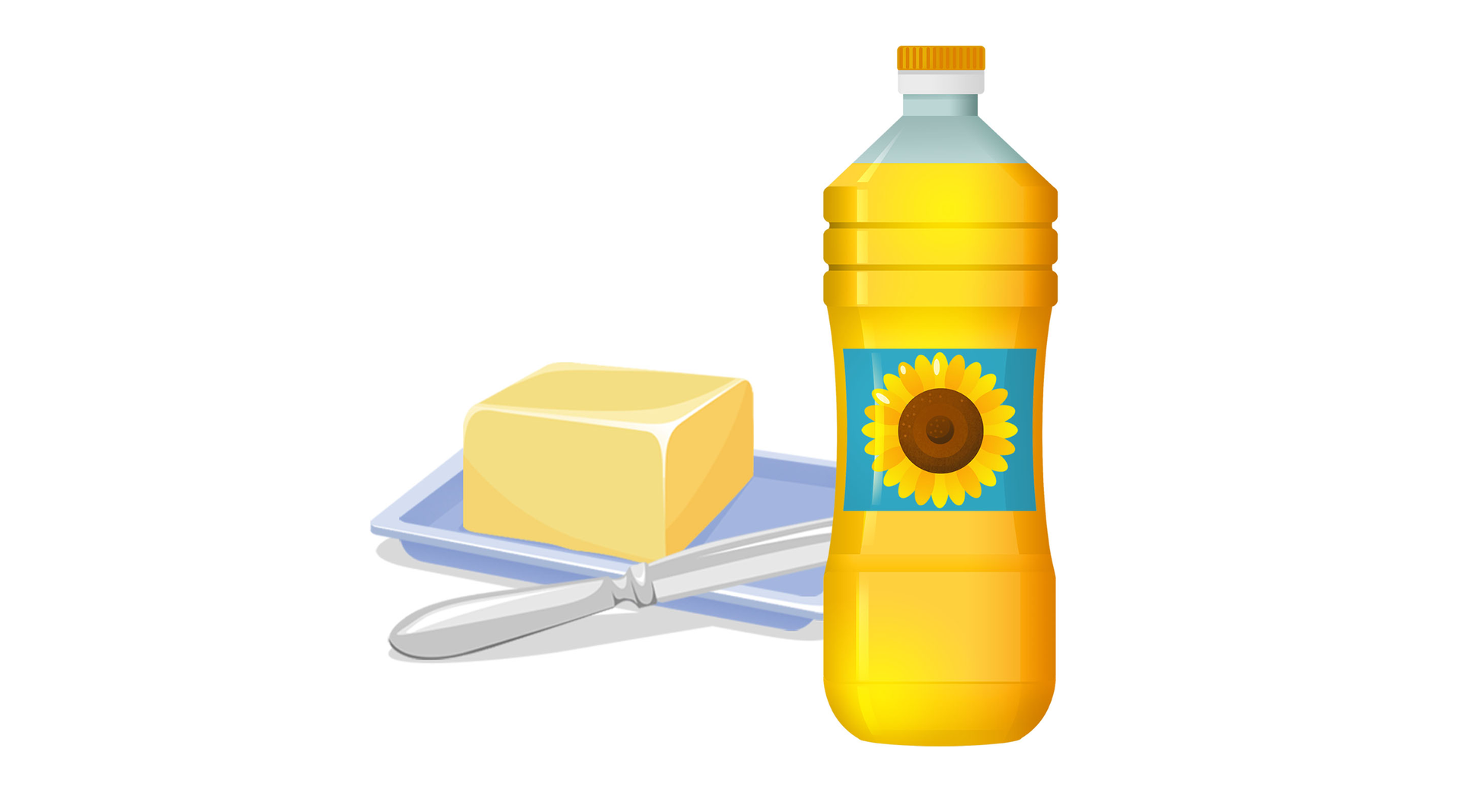Ilustracja przedstawia olej i masło.