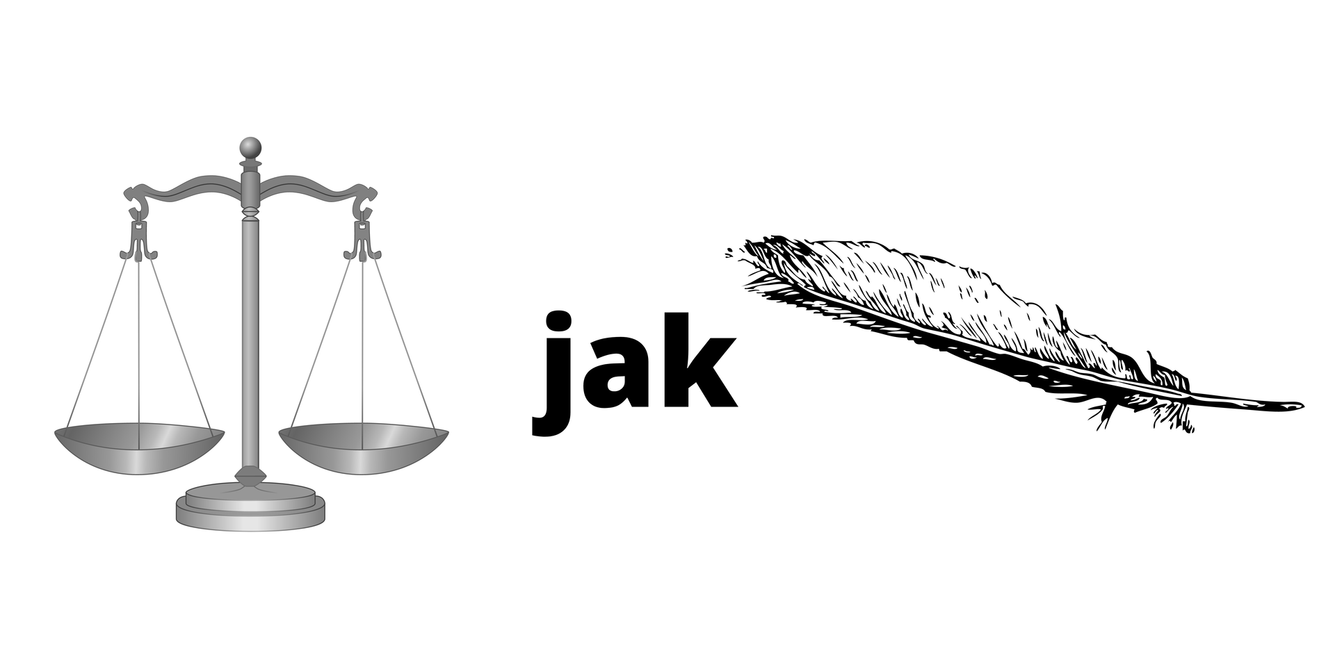 Kliknij, aby powiększyć Grafika przedstawia wagę i pióro. Pośrodku znajduje się spójnik „jak”.