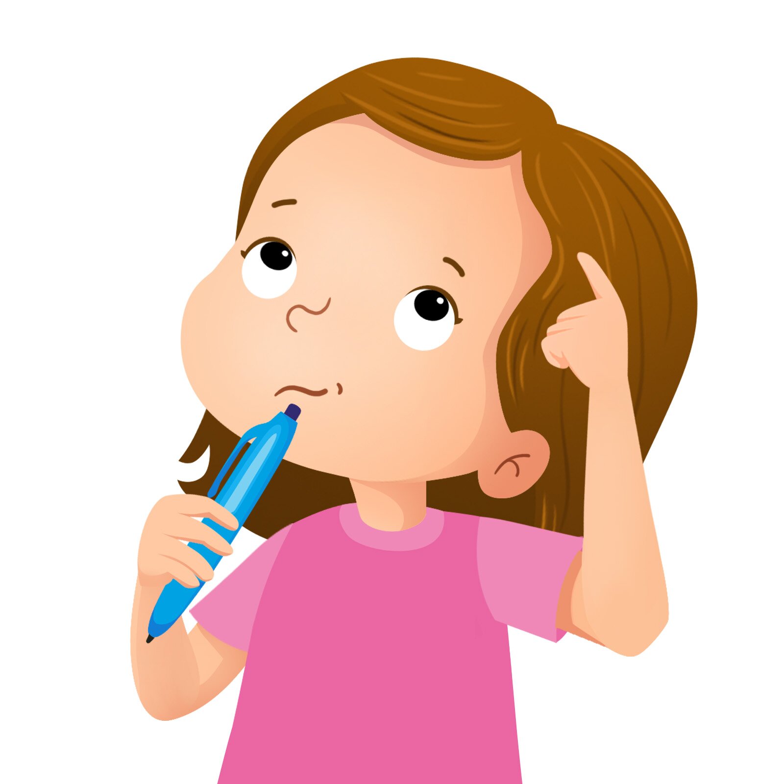 Ilustracja przedstawia dziewczynkę, która się zastanawia.