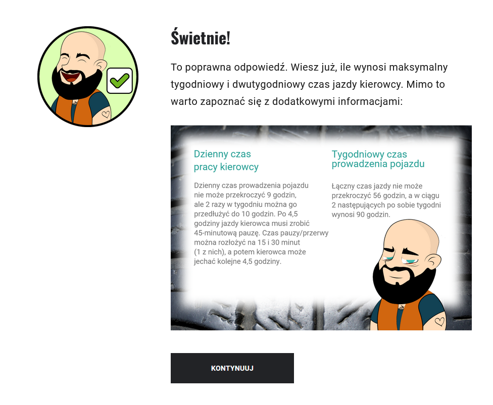 Przykładowy komunikat o poprawnej odpowiedzi z informacją dodatkową