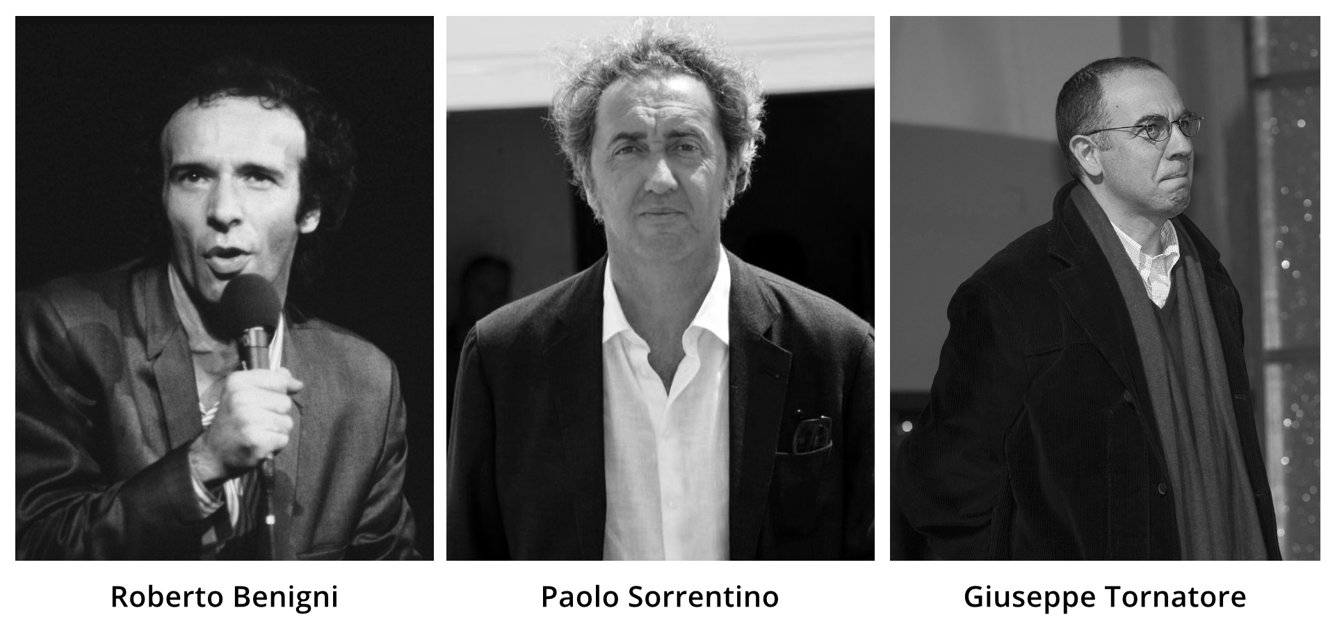 Ilustracja składa się składa się z trzech zdjęć przedstawiających znane osoby związane z włoskim kinem. Każde zdjęcie podpisane jest imieniem i nazwiskiem tej osoby: Roberto Benigni, Paolo Sorrentino, Giuseppe Tornatore.