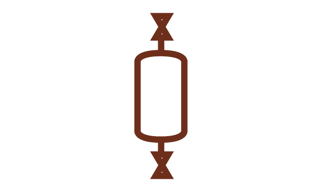 Grafika przedstawia symbol naczynia wzbiorczego. Składa się z prostokąta o zaokrąglonych rogach. Do krótszych boków na dole i u góry przylegają krótkie, pionowe linie zakończone kształtem przypominającym klepsydrę.
