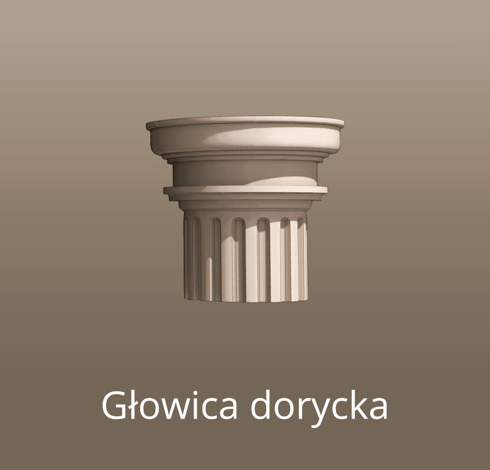 Na ilustracji znajduje się grafika przedstawiająca głowicę oraz fragment trzonu kolumny doryckiej. Górna część pozbawiona jest zdobień; składa się jedynie z dwu kamiennych płyt ustawionych jedna na drugiej. Trzon kolumny zdobiony jest żłobieniami.