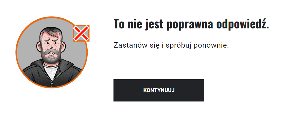 Przykładowy komunikat o błędnej odpowiedzi w grze