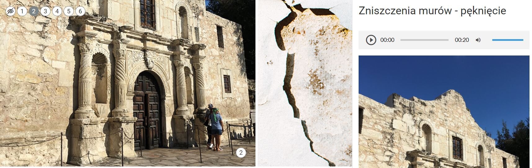 Grafika przedstawia plansze ze znacznikami. Kliknięcie odpowiedniego znacznika umożliwia wybranie zdjęcia, odczytanie opisu dołączonego do grafiki oraz odsłuchanie tegoż. Nagrania audio i opisy są ze sobą tożsame. Kliknięcie na oko (usytuowane po lewej stronie omawianej grafiki) prowadzi do ukrycia znaczników.