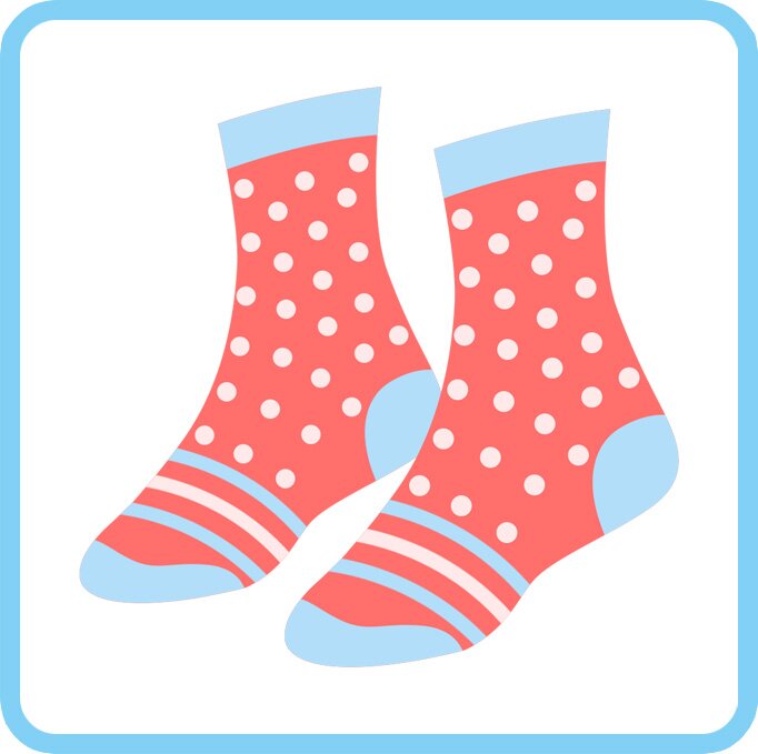 Ilustracja przedstawia skarpetki w kropki i w paski.