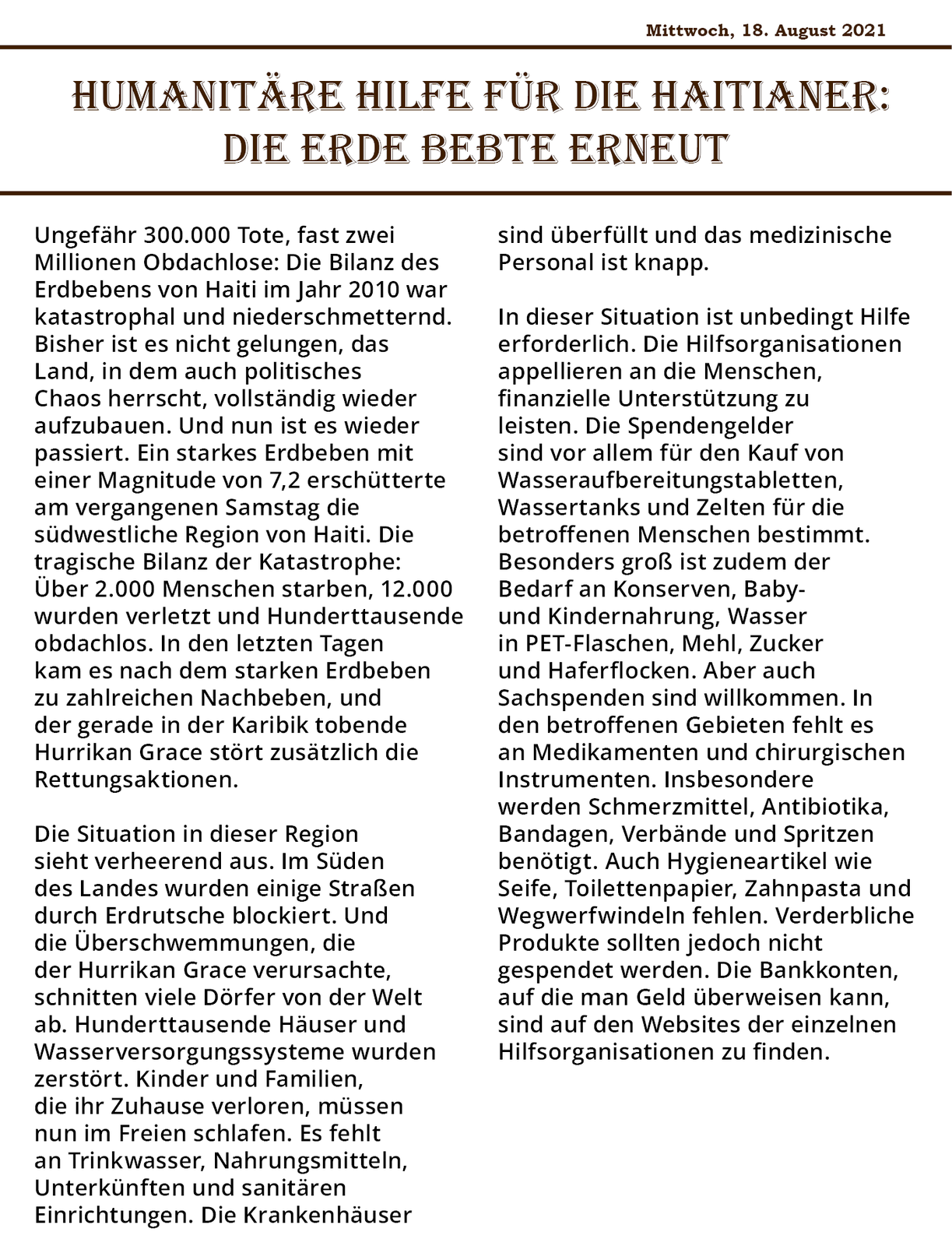 Ilustracja przedstawia artykuł w gazecie. Transkrypcja artykułu dostępna jest poniżej