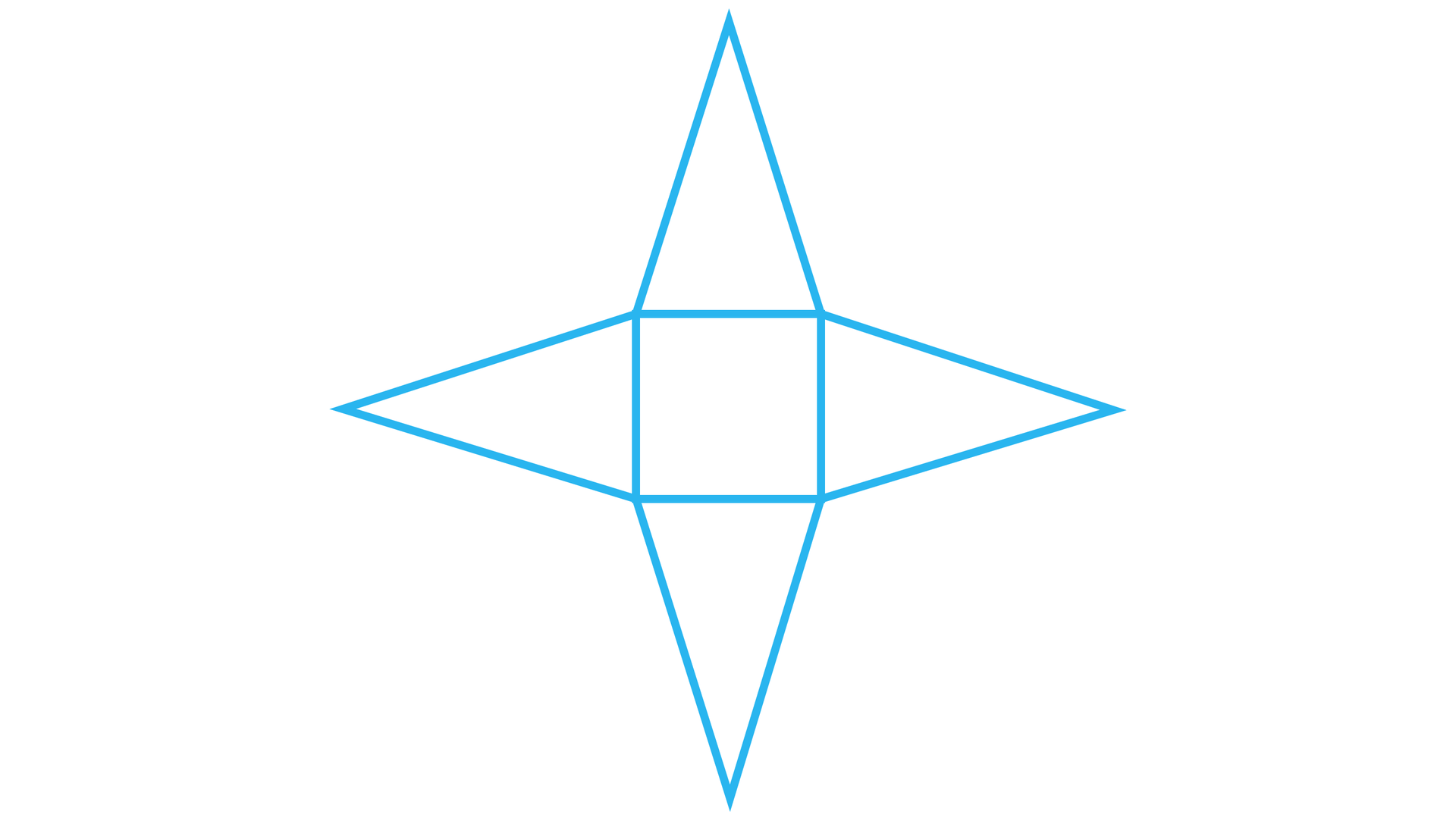 Ilustracja przedstawia siatkę ostrosłupa o podstawie czworokąta. Składa się ona z kwadratu i czterech takich samych trójkątów równoramiennych.