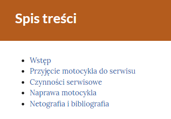 Grafika przedstawia interaktywny spis treści e‑booka w formie klikalnej listy.