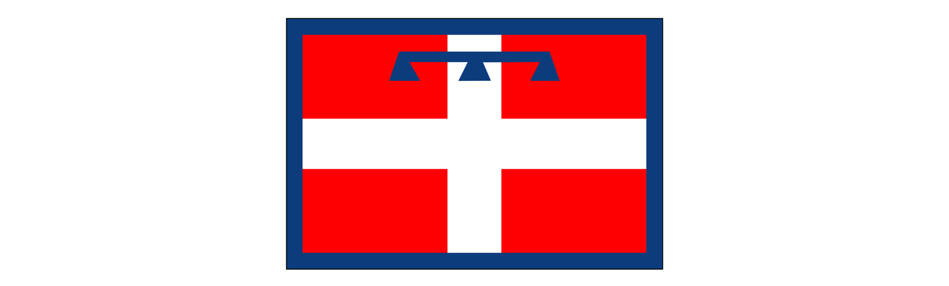 Grafika przedstawia flagę włoskiego regionu Piemont. Na flagę składają się trzy kolory. Flaga ma obwódkę w kontrastowym kolorze i charakterystyczny podział poziomo i pionowo na wzór krzyża.