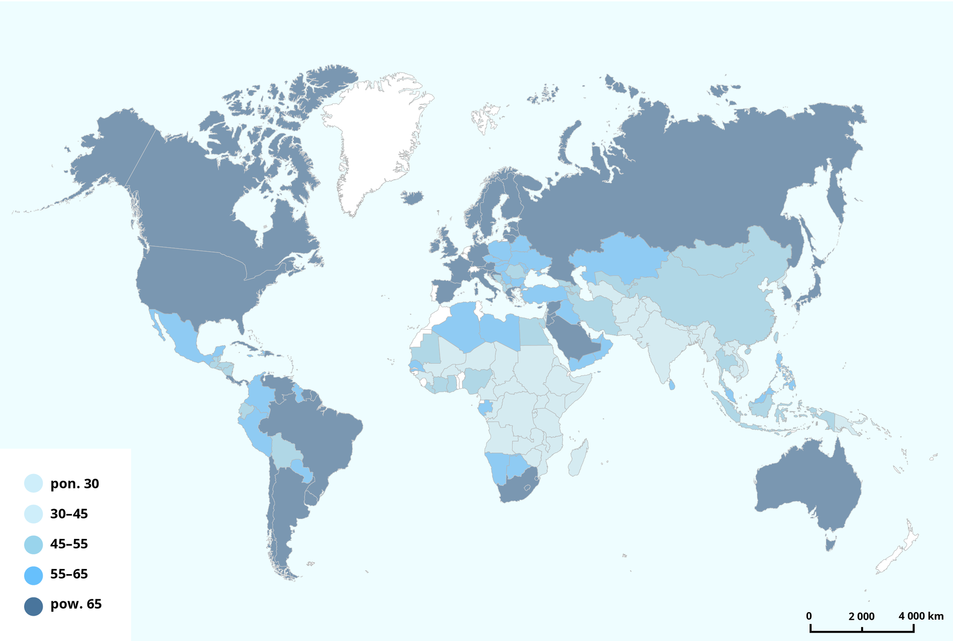 Zatrudnienie w usługach w 2019 roku (w % ogółu zatrudnionych)
