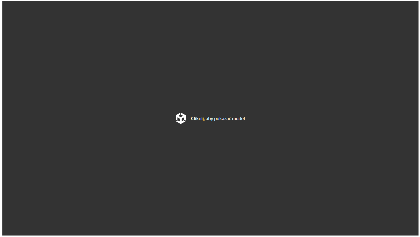 Grafika przedstawia ekran wyświetlający się po załadowaniu strony z wizualizacją. Jest to czarny ekran z białym napisem na środku. Napis brzmi: kliknij, aby pokazać model.