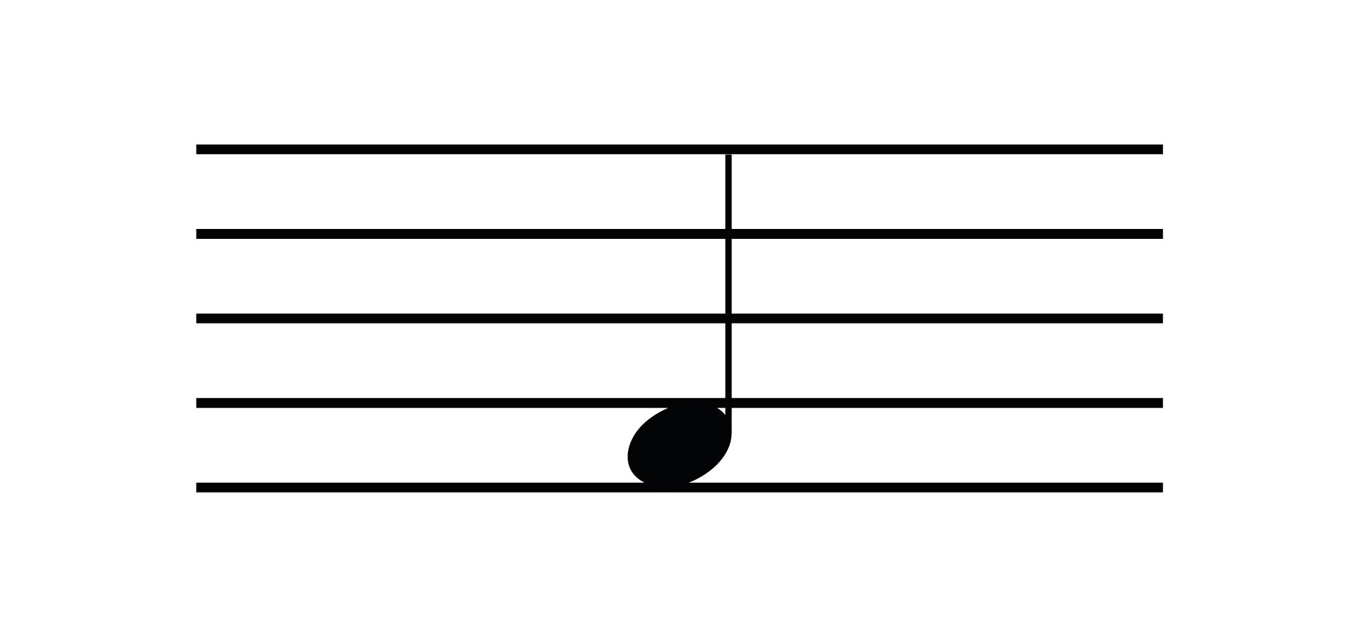 Grafika przedstawia czarną ćwierćnutę umieszczoną na pięciolinii.