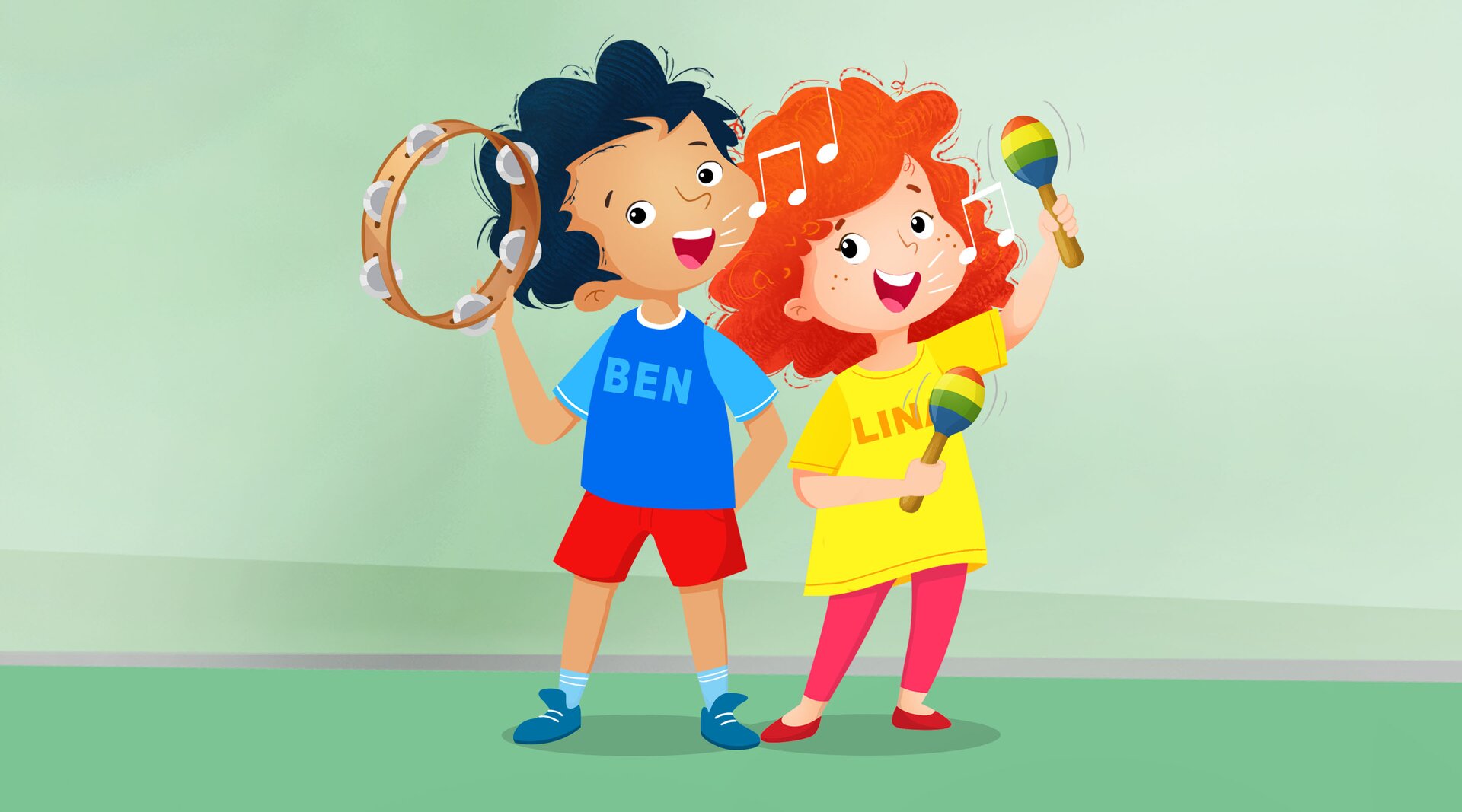 Na ilustracji znajdują się Ben i Lina, którzy śpiewają.