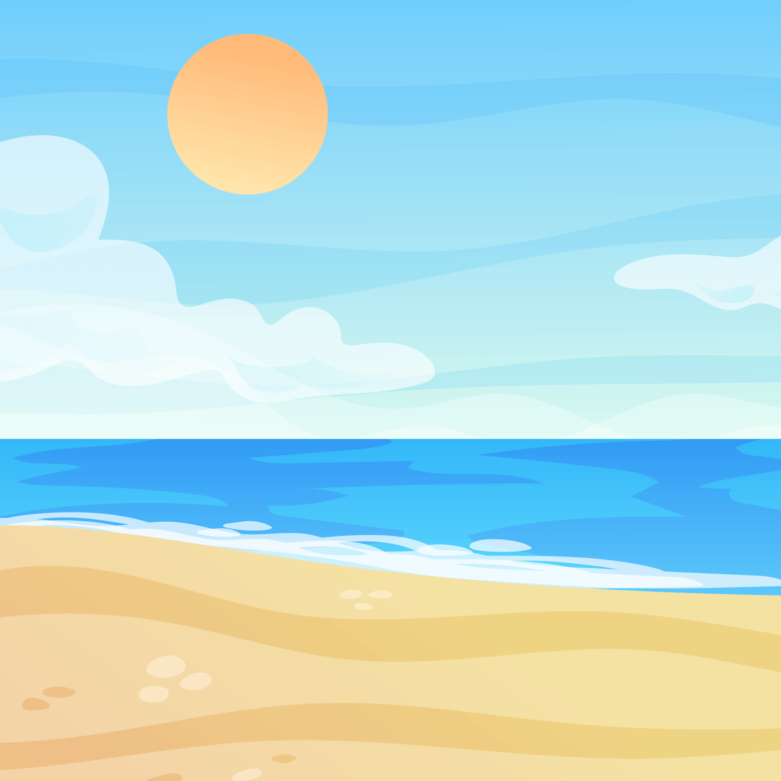 Ilustracja przedstawia słoneczną plażę i morze.