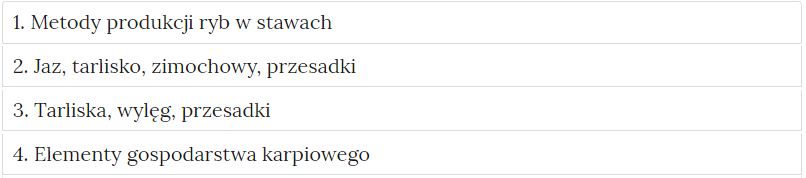 Zdjęcie przedstawia przykładowy wygląd zakładek zawierających interaktywne materiały sprawdzające. Składają się one z prostokątnych paneli umieszczonych jeden pod drugim. Każdy panel posiada numer oraz tytuł, który nawiązuje do zawartego w nim zadania.