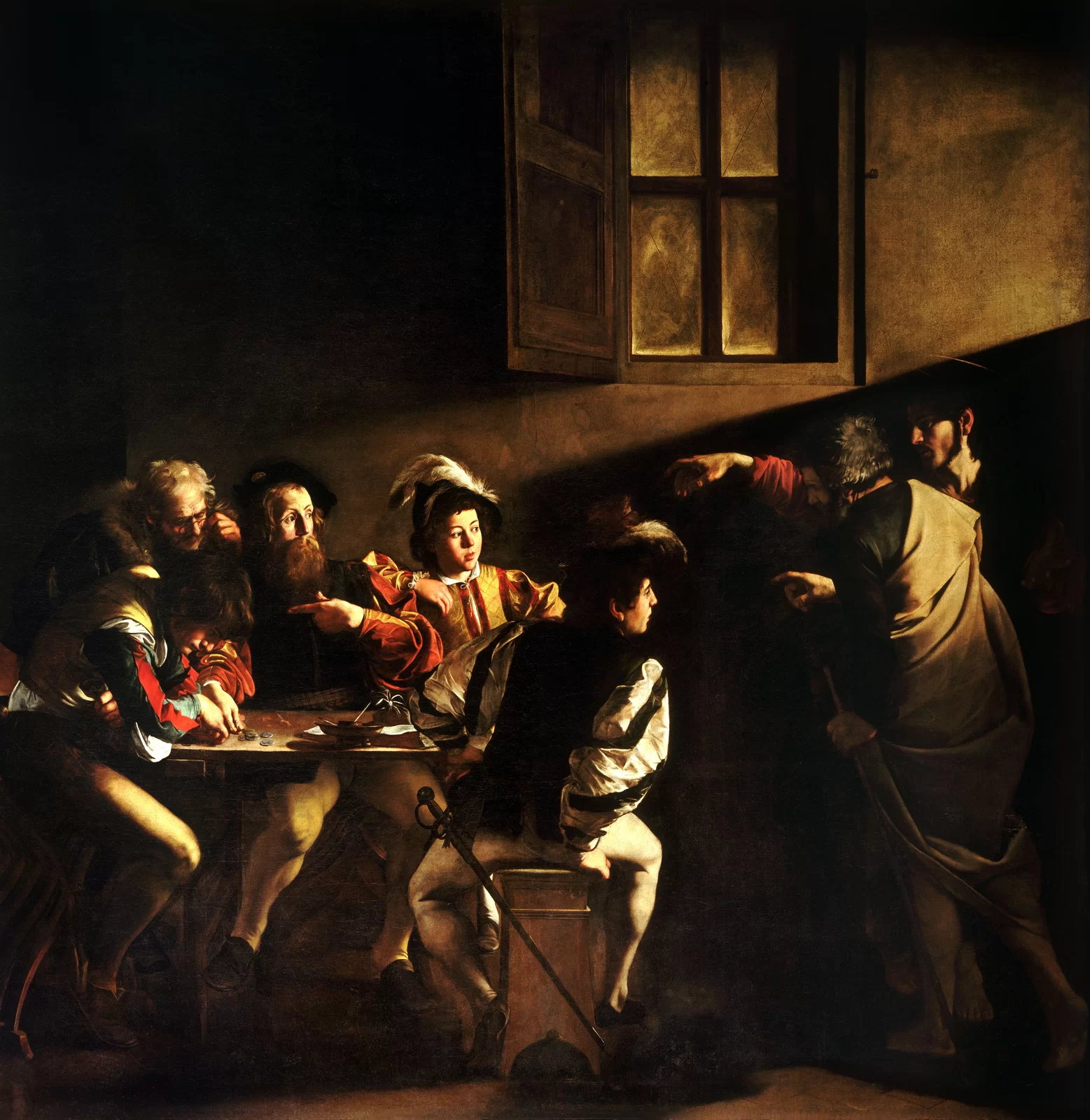 Ilustracja o kształcie kwadratu przedstawia obraz Caravaggia „Powołanie świętego Mateusza”. Na ilustracji widoczny jest moment, w którym powołany do służby zostaje Mateusz. Scena rozgrywa się w ciemnym pomieszczeniu, którym jest komora celna. Mateusz siedzi przy stole z czterema innymi mężczyznami. Postać zajęta jest liczeniem pieniędzy. Z prawej strony znajduje się Chrystus wchodzący do pomieszczenia. Jezus wyciągniętą dłonią wskazuje Mateusza.