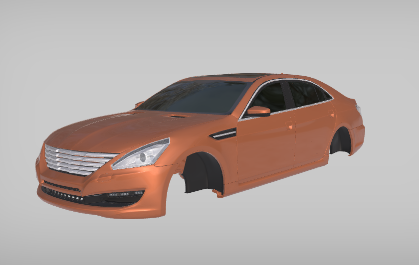 Grafika przedstawia nadwozie pojazdu w kolorze pomarańczowym bez kół.