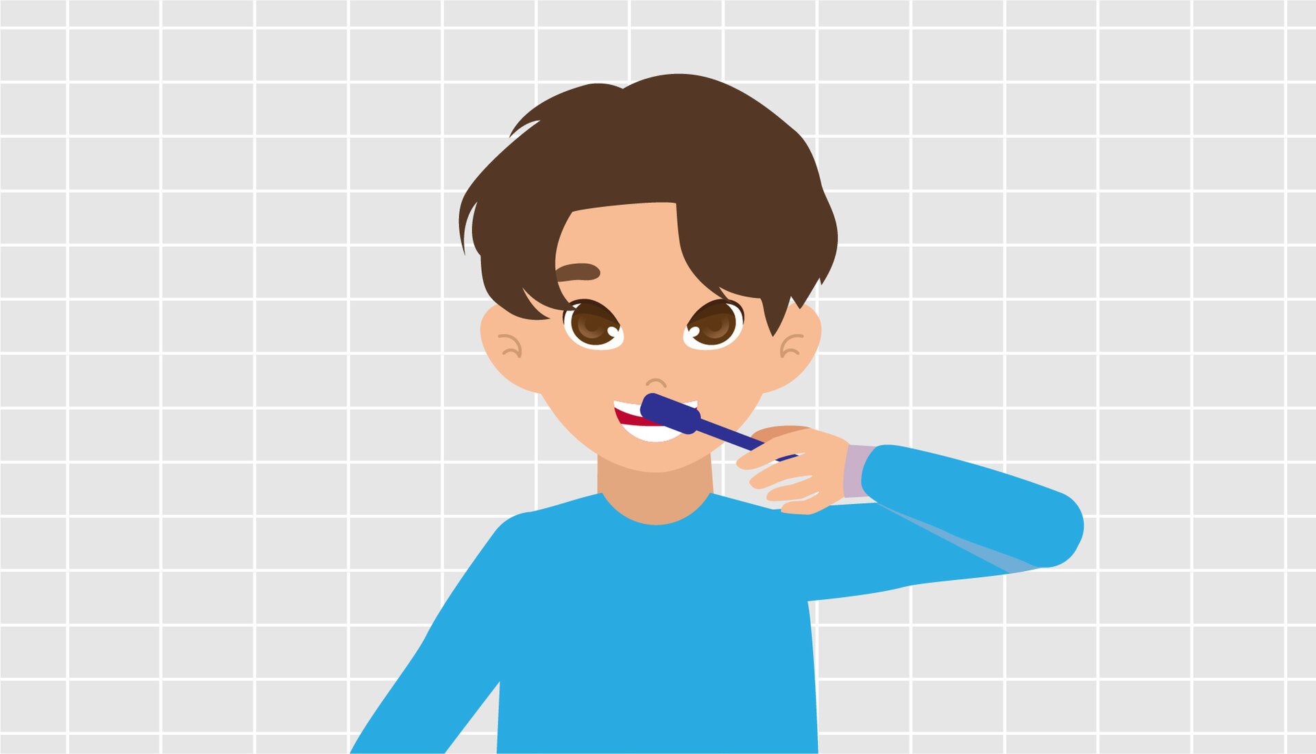 Ilustracja przedstawia chłopca myjącego zęby. 