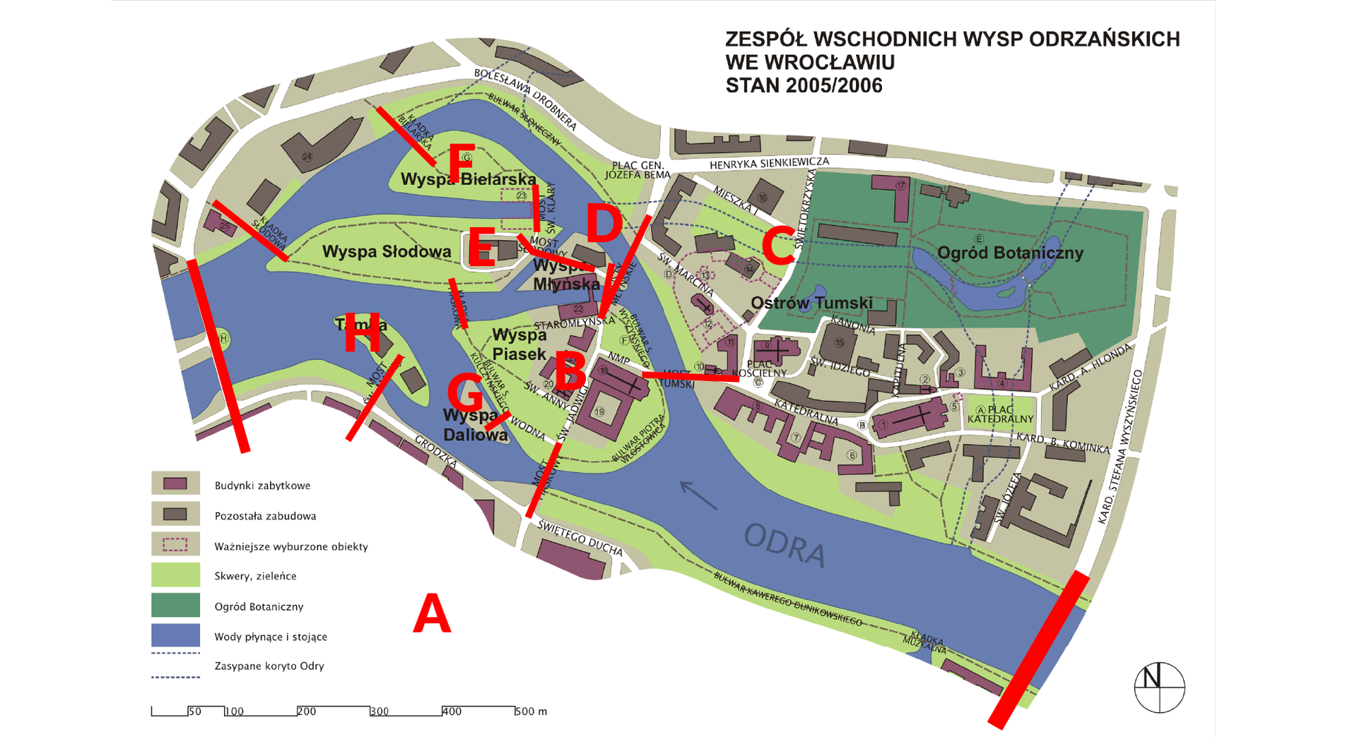 Wrocław, Zespół wschodnich wysp odrzańskich. Stan 2005/2006