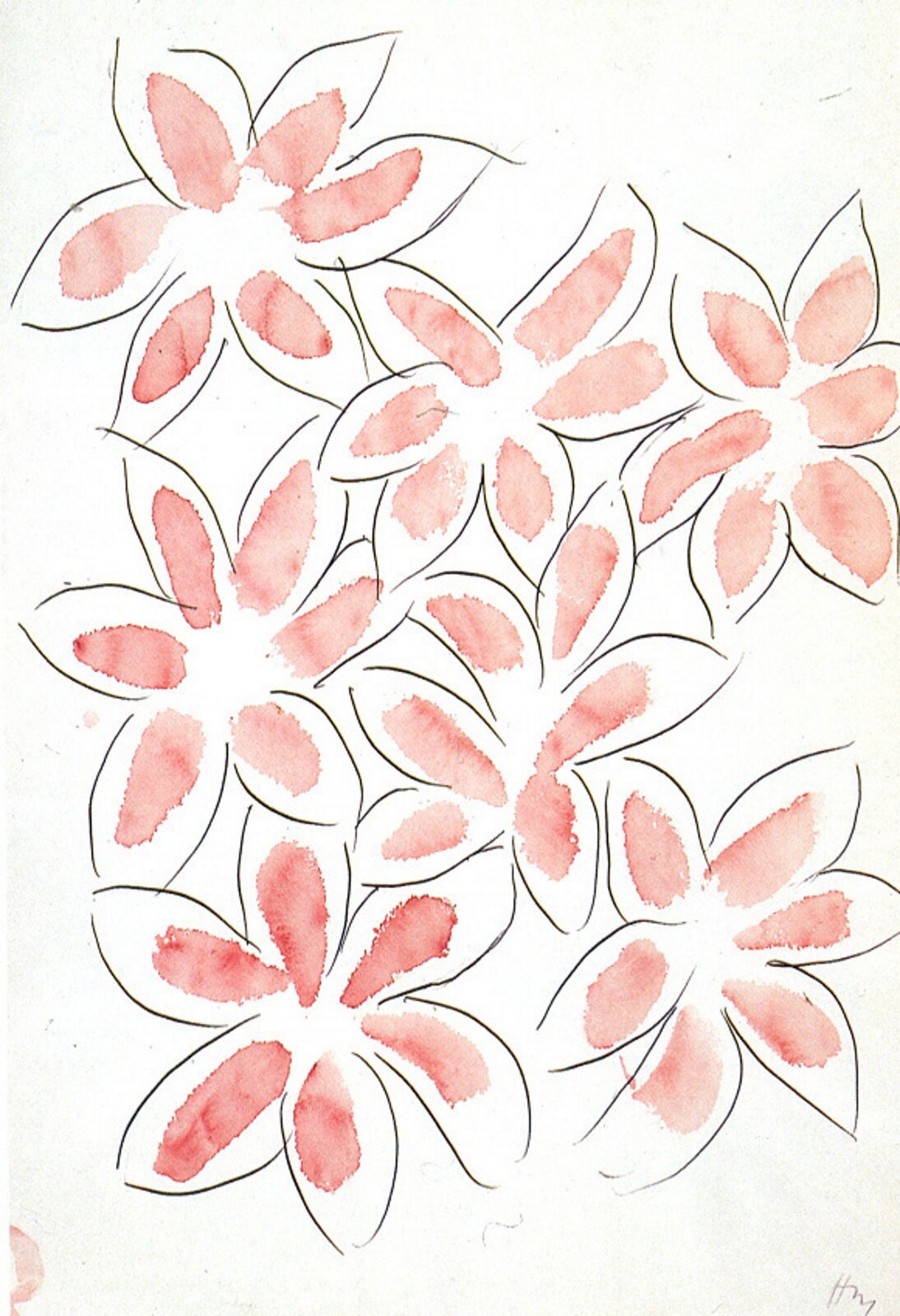 Ilustracja przedstawia obraz  Henriego Matissa  [czytaj: ęriego matisa]  „Kwiaty”, wykonany piórkiem i pędzlem, czarnym tuszem i czerwoną akwarelą. Ukazuje siedem kwiatów, których kontury narysowane zostały w szkicowy, szybki sposób i nie zawierają szczegółów. W ich wnętrzu płatki namalowane zostały czerwonawymi plamami.