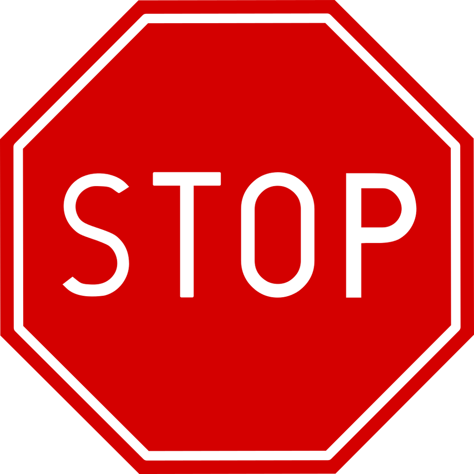 Kliknij, aby powiększyć Ośmiokątny czerwony znak z wąską białą ramką wewnątrz i białym napisem: STOP.